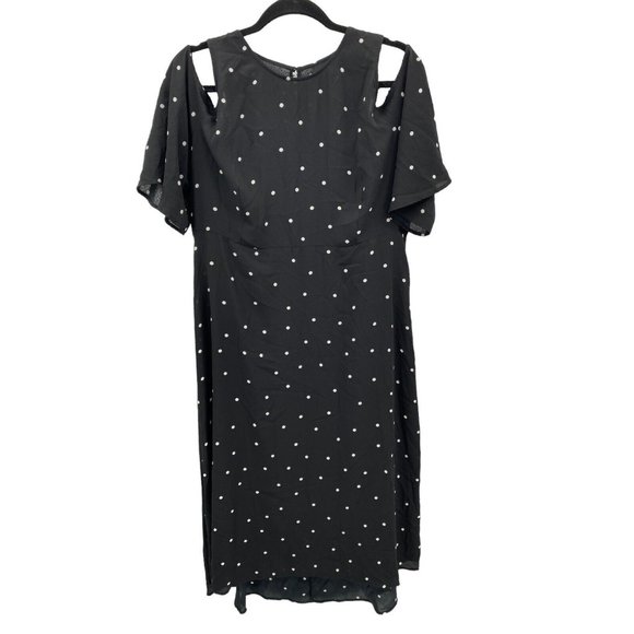 Who What Wear Dress Cold Shoulder Polka Dot Black White Lined‎ Womens XL - Picture 1 of 8